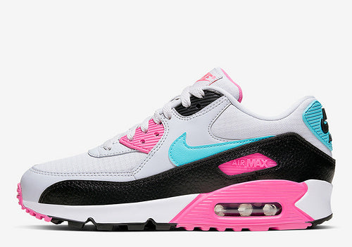 Nike Air Max 90 • Colorway: A striking mix of Hyper Pink, Light Blue (Turquoise), Black, and White
