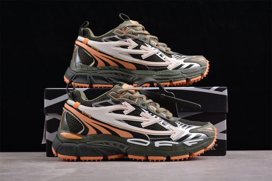 Off-White™ x Nike Zoom Vomero 5, Olivgrün/Orange/Weiß: Die Fusion aus Funktionalität, Design und Streetwear-Rebellion