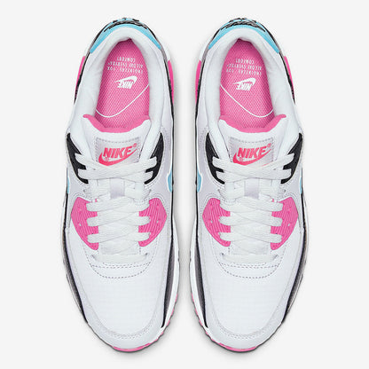 Nike Air Max 90 • Colorway: A striking mix of Hyper Pink, Light Blue (Turquoise), Black, and White