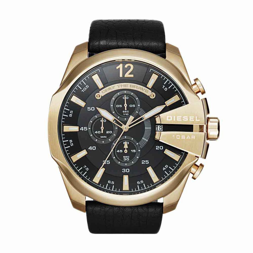 Diesel Mega Chief DZ4344, Gold Tone and Black Leather, view 1