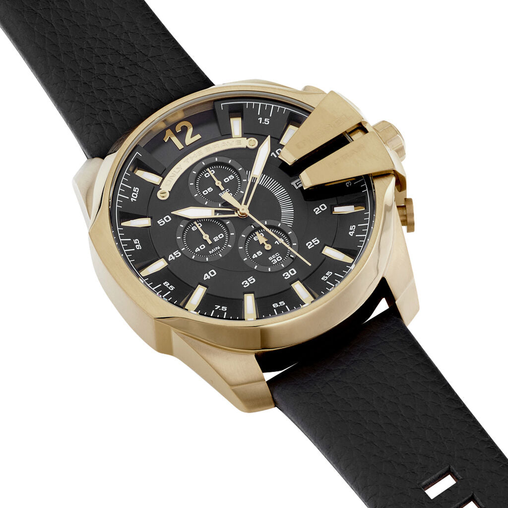 Diesel Mega Chief DZ4344, Gold Tone and Black Leather, view 2