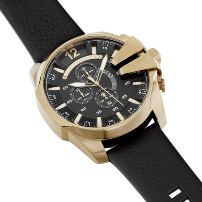 Diesel Mega Chief DZ4344, Gold Tone and Black Leather, view 2