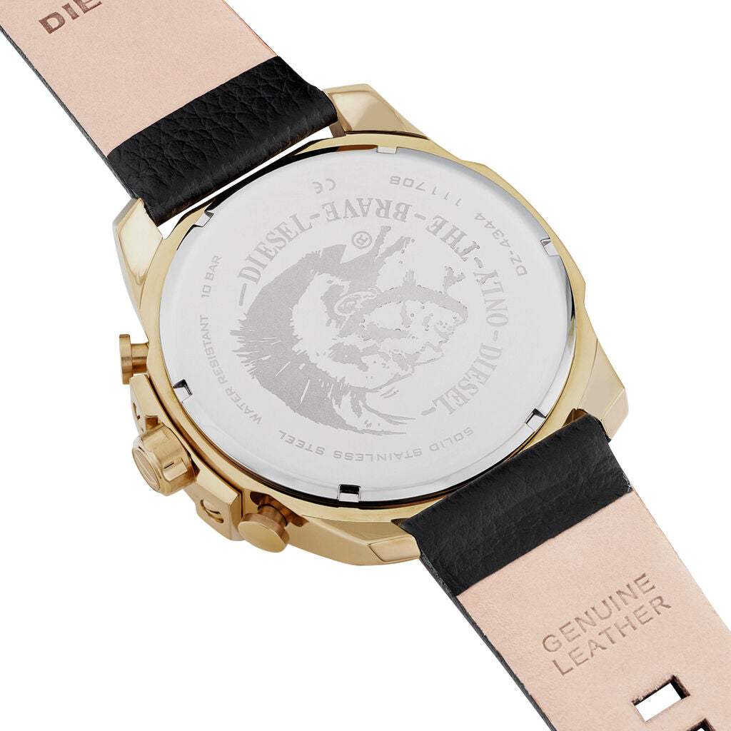 Diesel Mega Chief DZ4344, Gold Tone and Black Leather, view 3