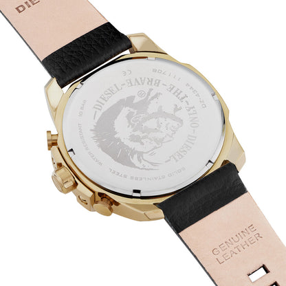 Diesel Mega Chief DZ4344, Gold Tone and Black Leather, view 3