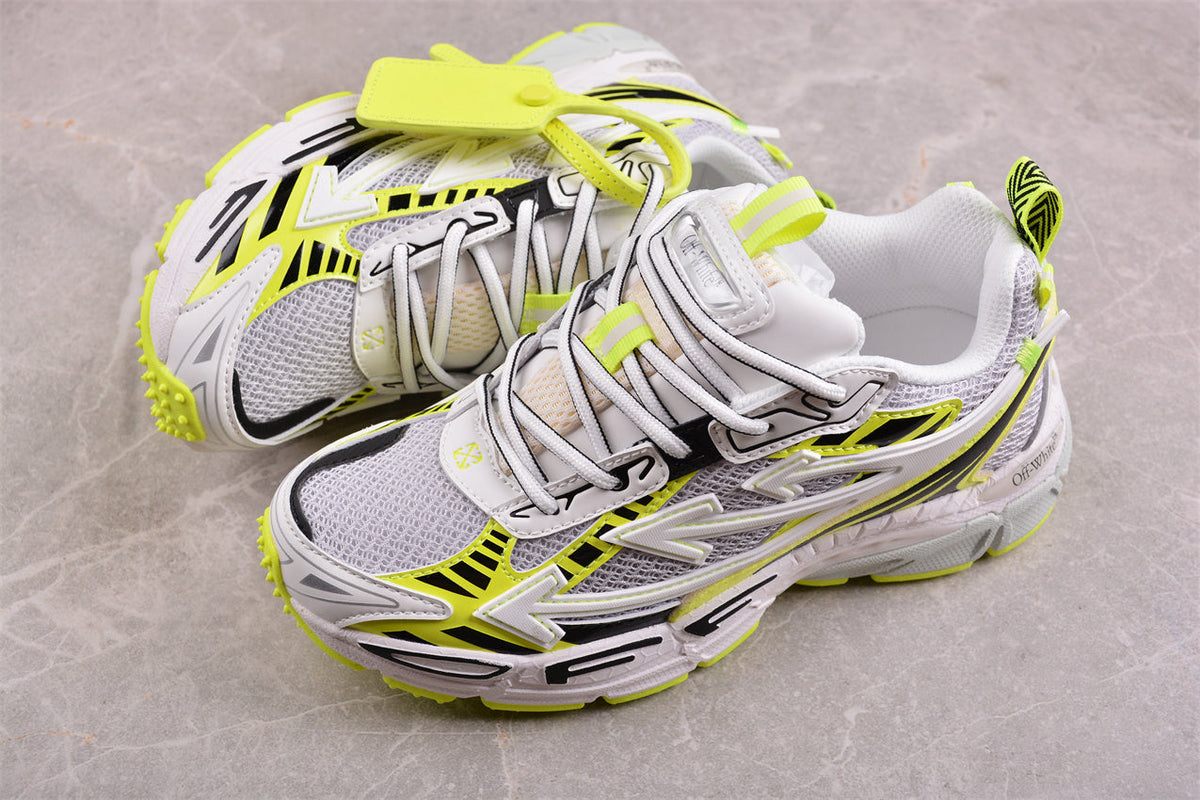 Off-White™ x Nike Zoom Vomero 5, Weiß/Neon-Gelb/Schwarz