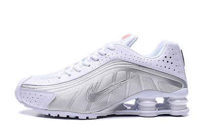 Nike shox R4 🌟🌟🌟🌟 🌟 White Metallic Silver (swoosh, side