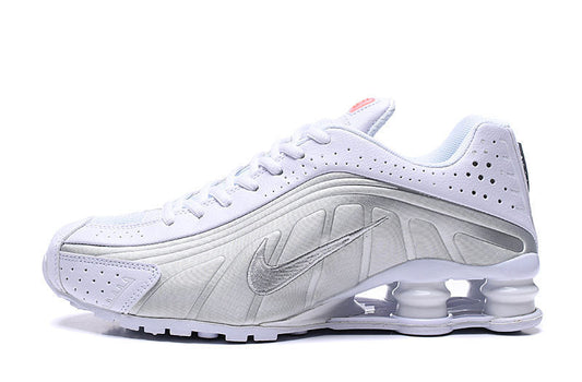 Nike shox R4 🌟🌟🌟🌟 🌟 White Metallic Silver (swoosh, side