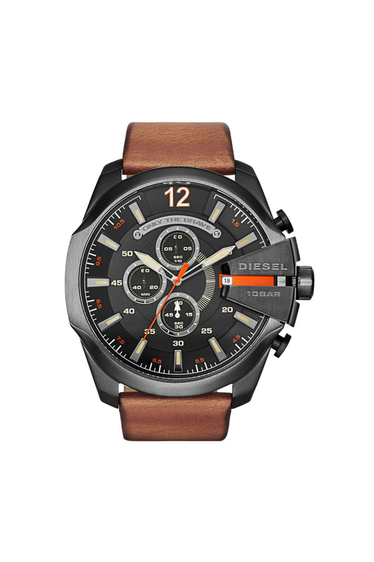 Diesel Mega Chief DZ4343, Gunmetal and Brown Leather, view 1