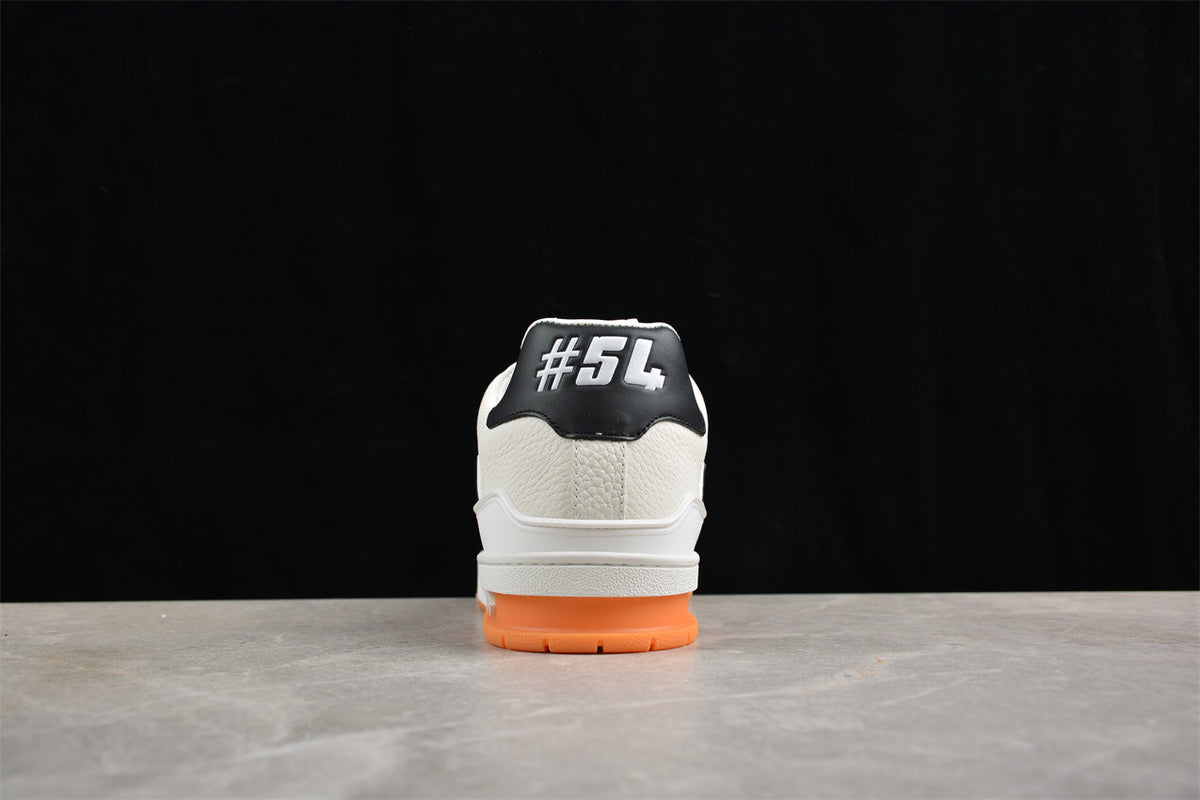 Louis Vuitton LV Trainer Sneaker Low, Black/White/Orange Italian Handmade Luxury)