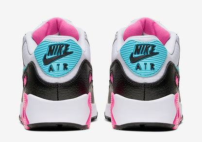 Nike Air Max 90 • Colorway: A striking mix of Hyper Pink, Light Blue (Turquoise), Black, and White