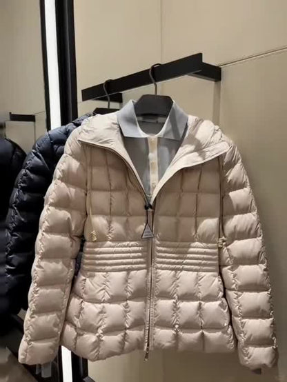Fitted Hooded Quilted Jacket photographed in supplied video